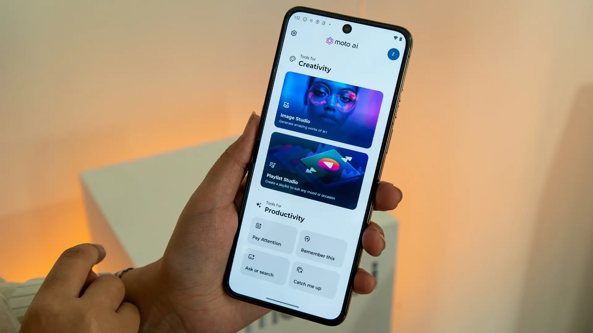 Moto AI features dashboard showing AI powered services