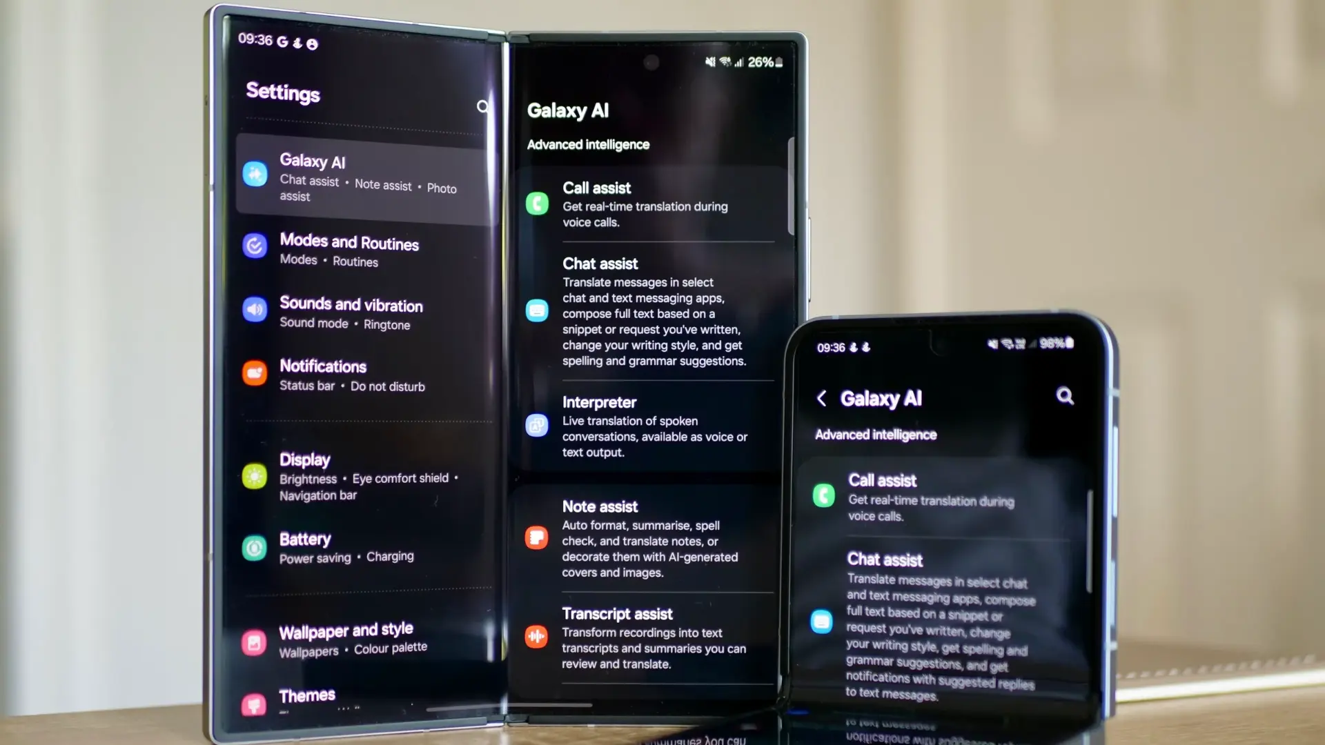 Samsung Galaxy AI smart dashboard showing AI productivity tools